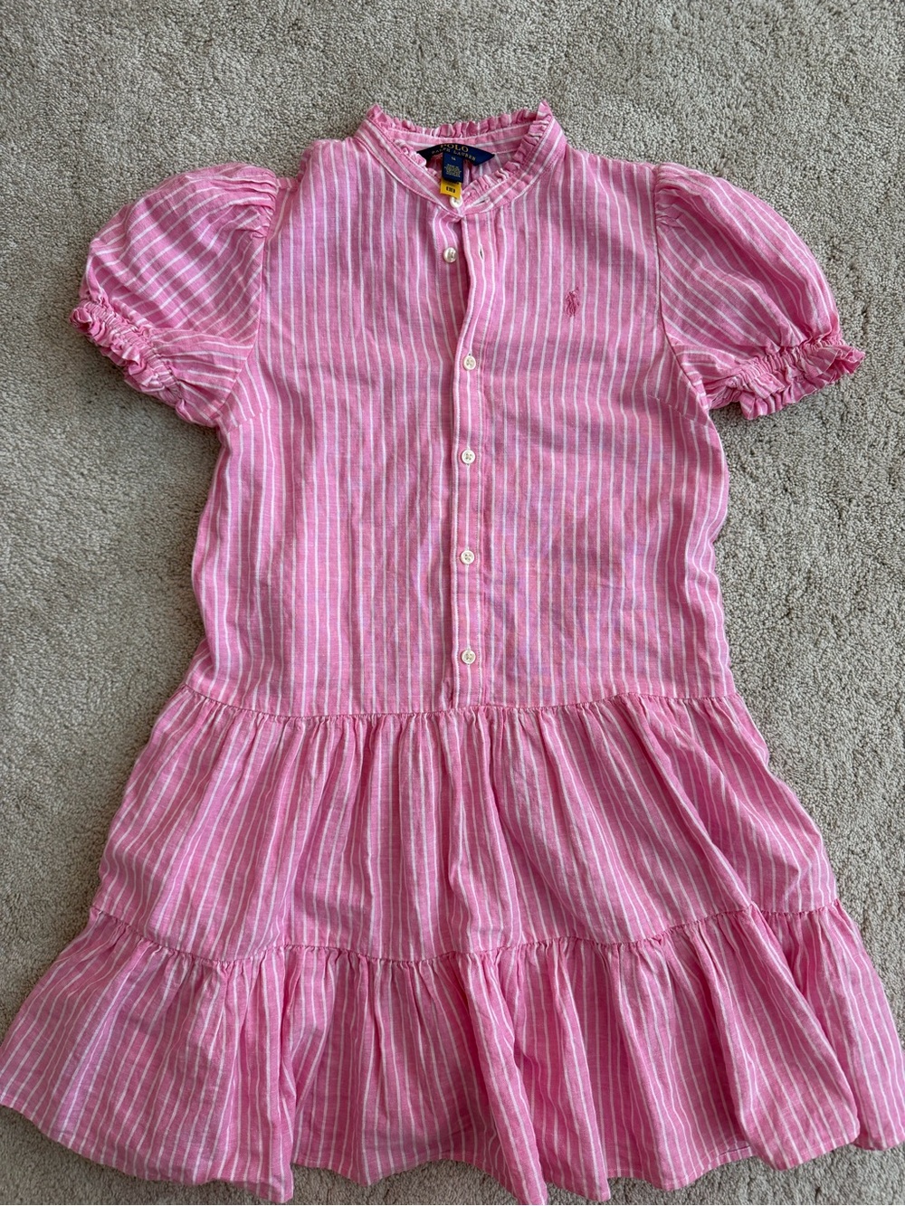 Ralph Lauren Pink and White Striped Tiered Dress
